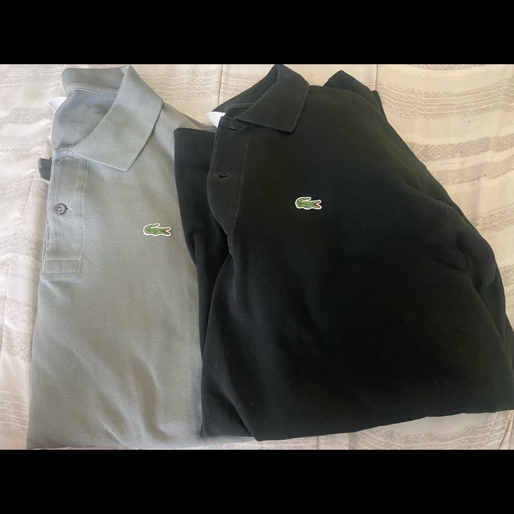 Lacoste long sleeve polo shirt size 9 mens TWO polo’s grey and white